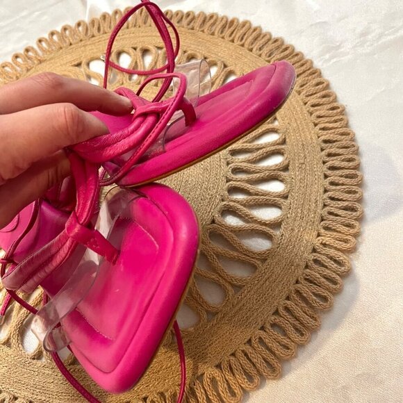 Schutz S-Meghan Mid Hot Pink Translucent Strap Ankle Lace Up Heel Sandals 7.5 - Picture 10 of 11